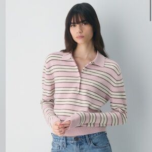 Aritzia Cashmere Pink Striped Collared Sweater